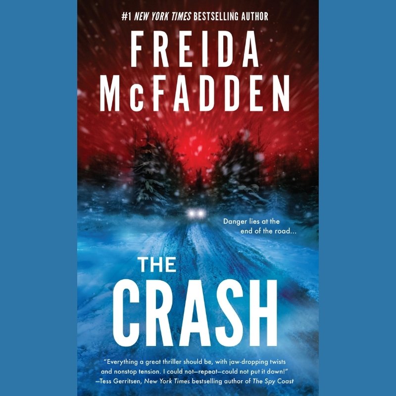 Freida McFadden's thriller showing a snowy night road lit by car headlights.