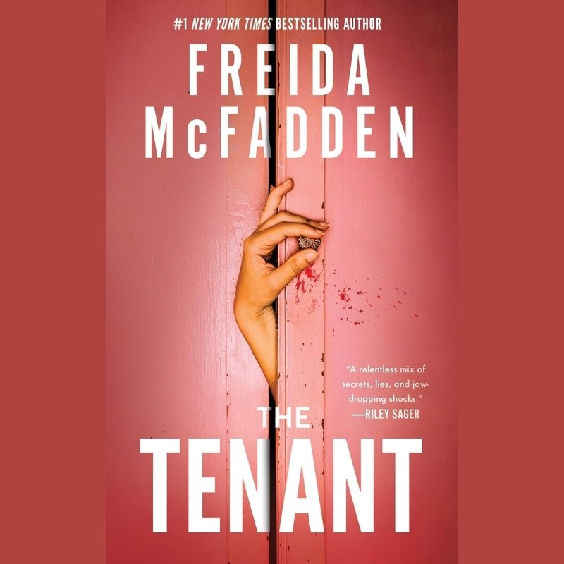 Cover showing a hand squeezing through a cracked pink door with streaks of blood.